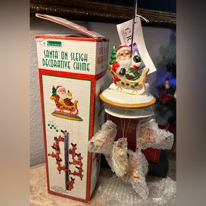 Vintage Christmas Santa on Sleigh Hanging Wind Chimes 1995 Hand painted New